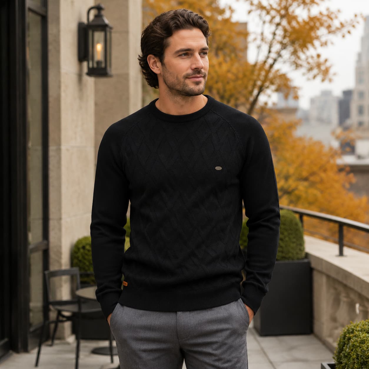 Men’s Diamond Knit Crew Neck Sweater