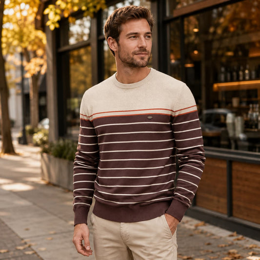Men’s Colorblock Striped Crew Neck Sweater