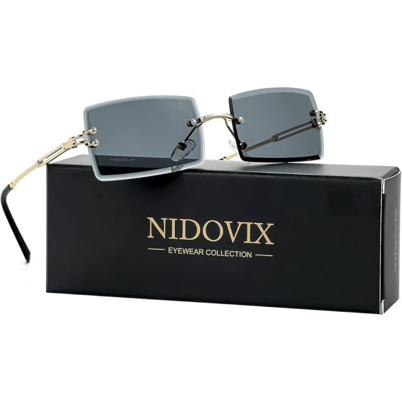 Rimless Rectangle Sunglasses for Men & Women, Clear Lens, UV400 Protection