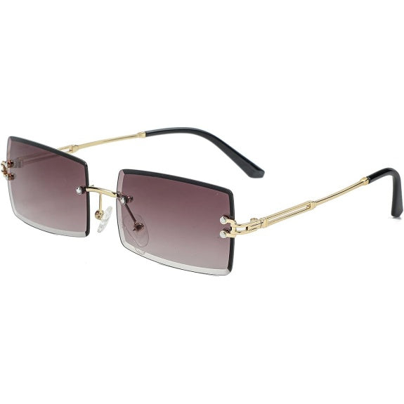 Rimless Rectangle Sunglasses, UV400, Double Grey
