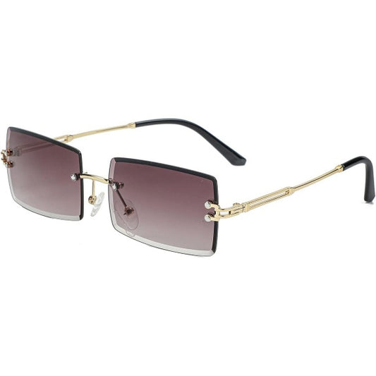 Rimless Rectangle Sunglasses, UV400, Double Grey