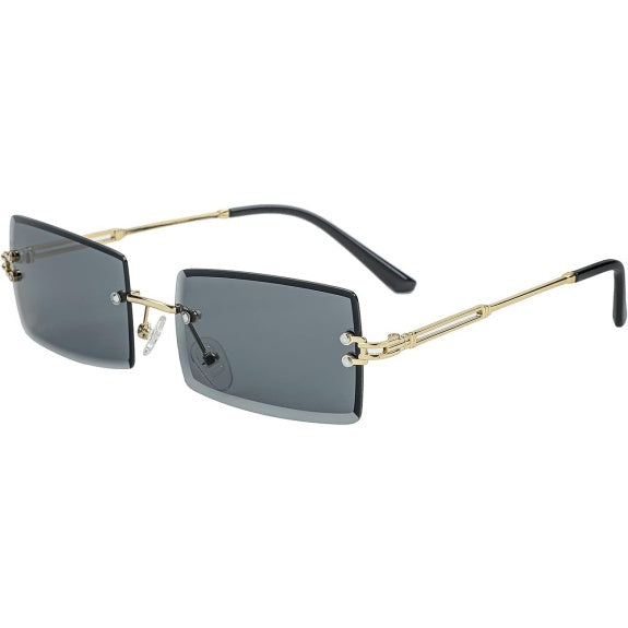 Rimless Rectangle Sunglasses for Men & Women, Clear Lens, UV400 Protection