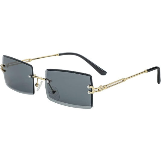 Rimless Rectangle Sunglasses for Men & Women, Clear Lens, UV400 Protection