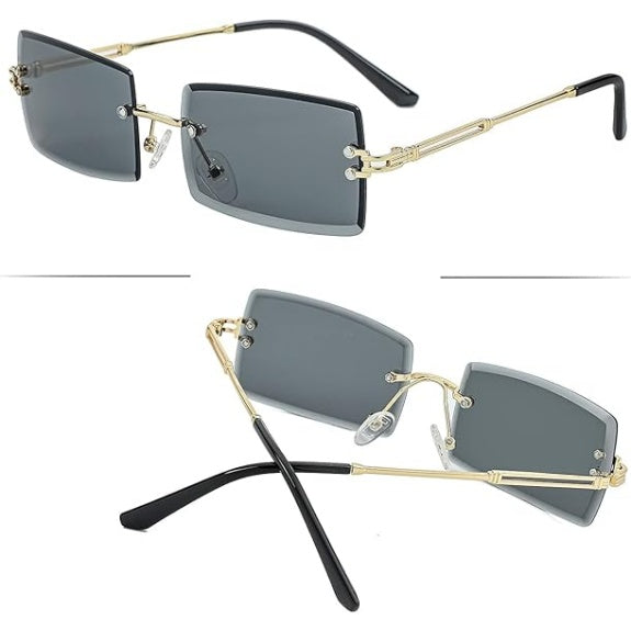 Rimless Rectangle Sunglasses for Men & Women, Clear Lens, UV400 Protection