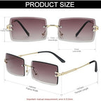 Rimless Rectangle Sunglasses, UV400, Double Grey