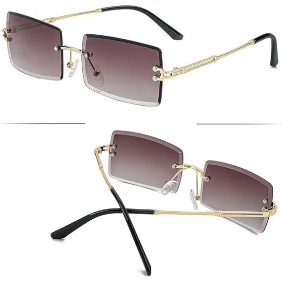 Rimless Rectangle Sunglasses, UV400, Double Grey