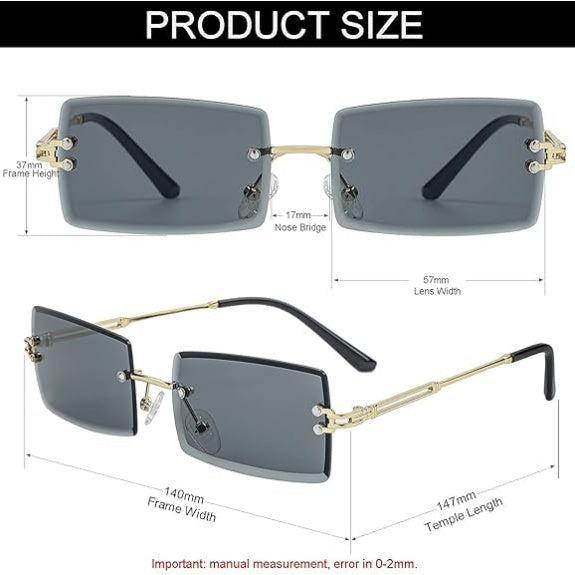 Rimless Rectangle Sunglasses for Men & Women, Clear Lens, UV400 Protection