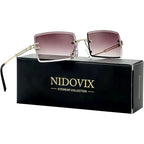 Rimless Rectangle Sunglasses, UV400, Double Grey