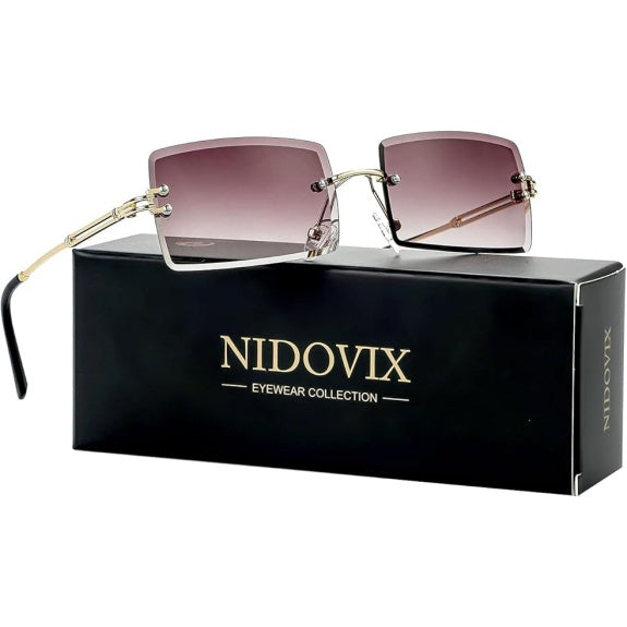 Rimless Rectangle Sunglasses, UV400, Double Grey