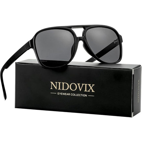 Polarized Vintage Aviator Sunglasses – Large Frame for Men & Women, Black/Grey