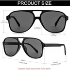 Polarized Vintage Aviator Sunglasses – Large Frame for Men & Women, Black/Grey