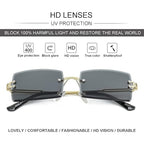 Rimless Rectangle Sunglasses for Men & Women, Clear Lens, UV400 Protection