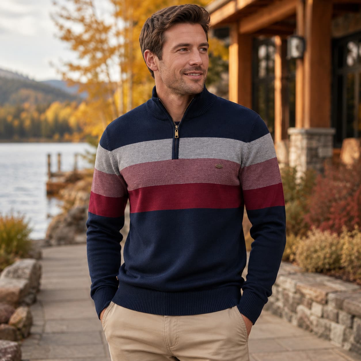 Men’s Colorblock Quarter Zip Sweater