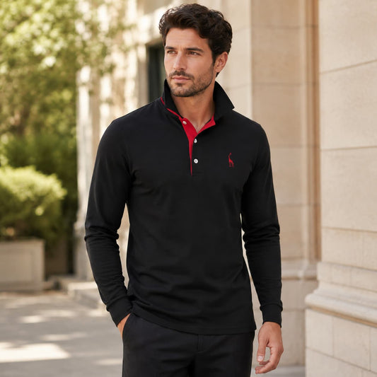 Men’s Contrast Trim Long Sleeve Polo