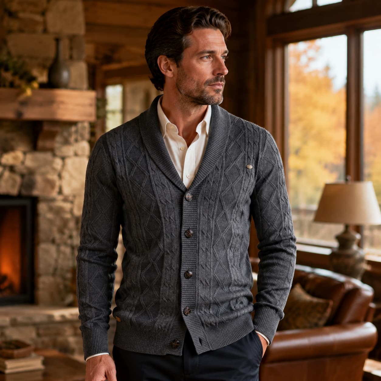Men’s Textured Shawl Collar Cardigan