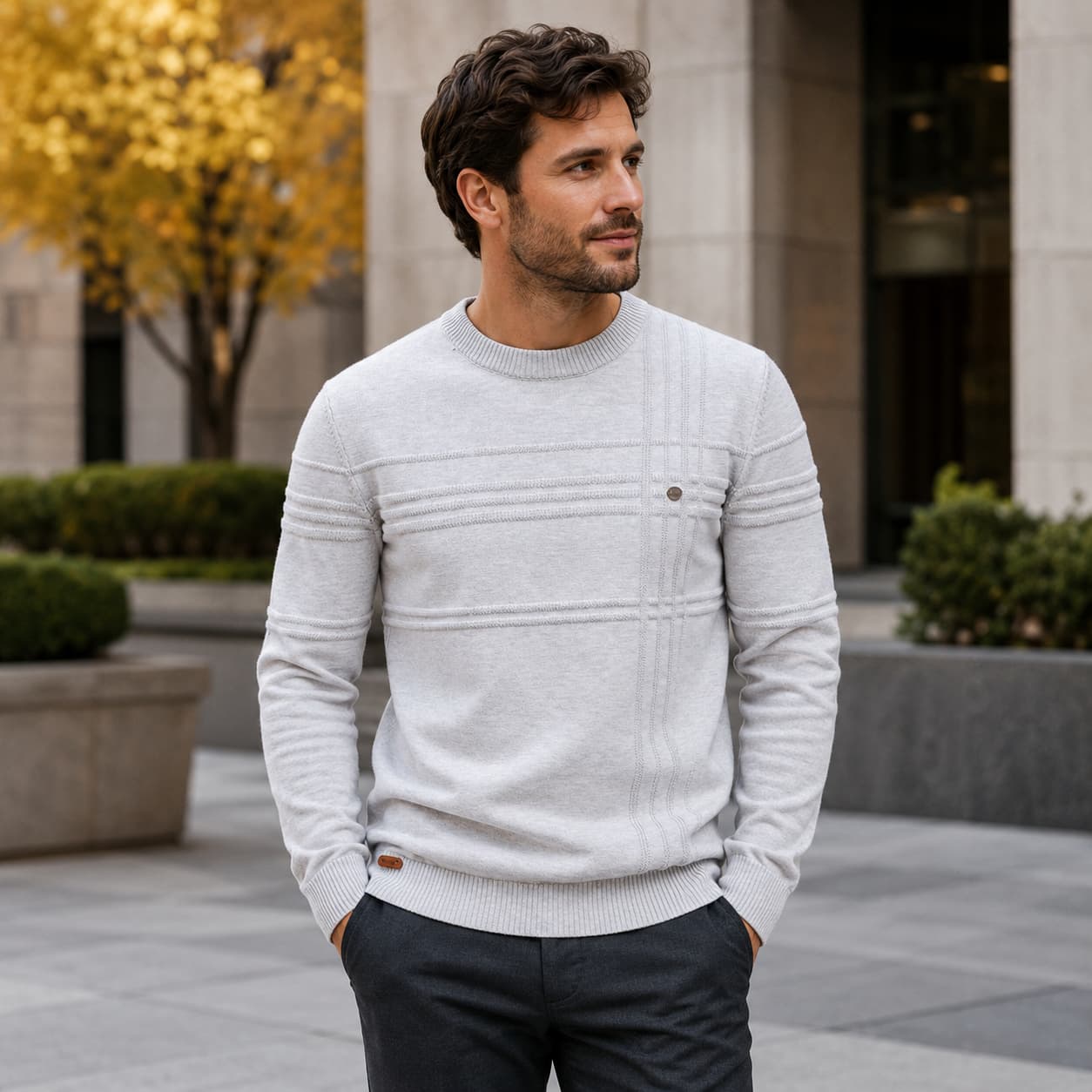 Men’s Textured Crosshatch Crew Neck Sweater