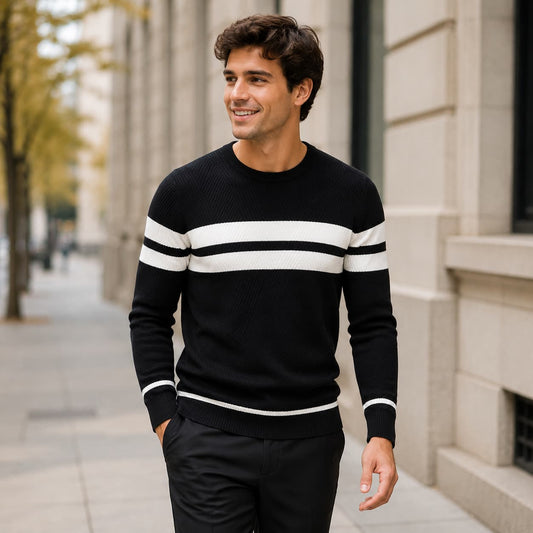 Men’s Textured Stripe Crew Neck Sweater