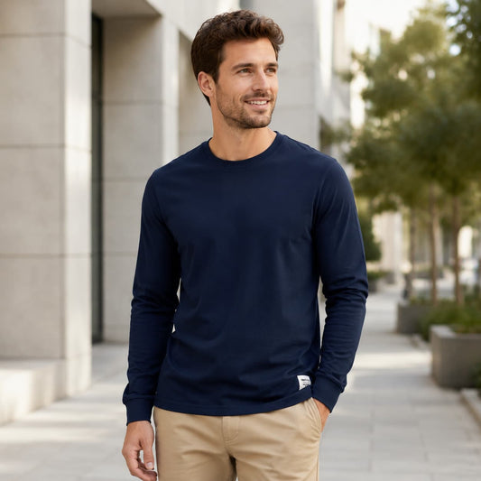 Men’s Solid Cotton Long Sleeve T-Shirt